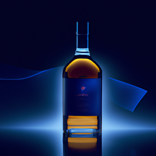 בקבוק ויסקי Blue Label, עם תערובת הדגנים והמלטים הבולטים מבעד לכוס