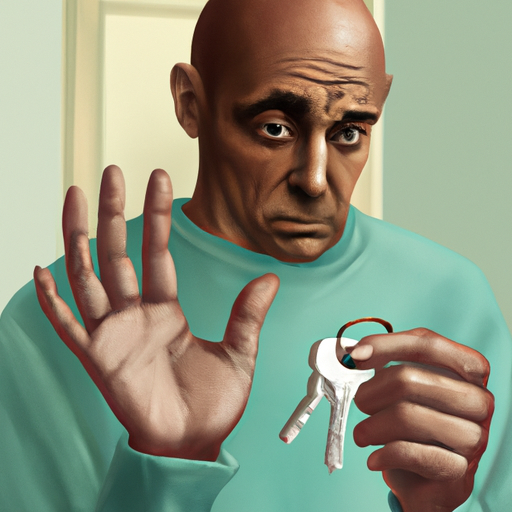 1. תמונה של אדם שמביט בדאגה על היד הריקה שלו, מבין שאיבד את מפתח הבית שלו.